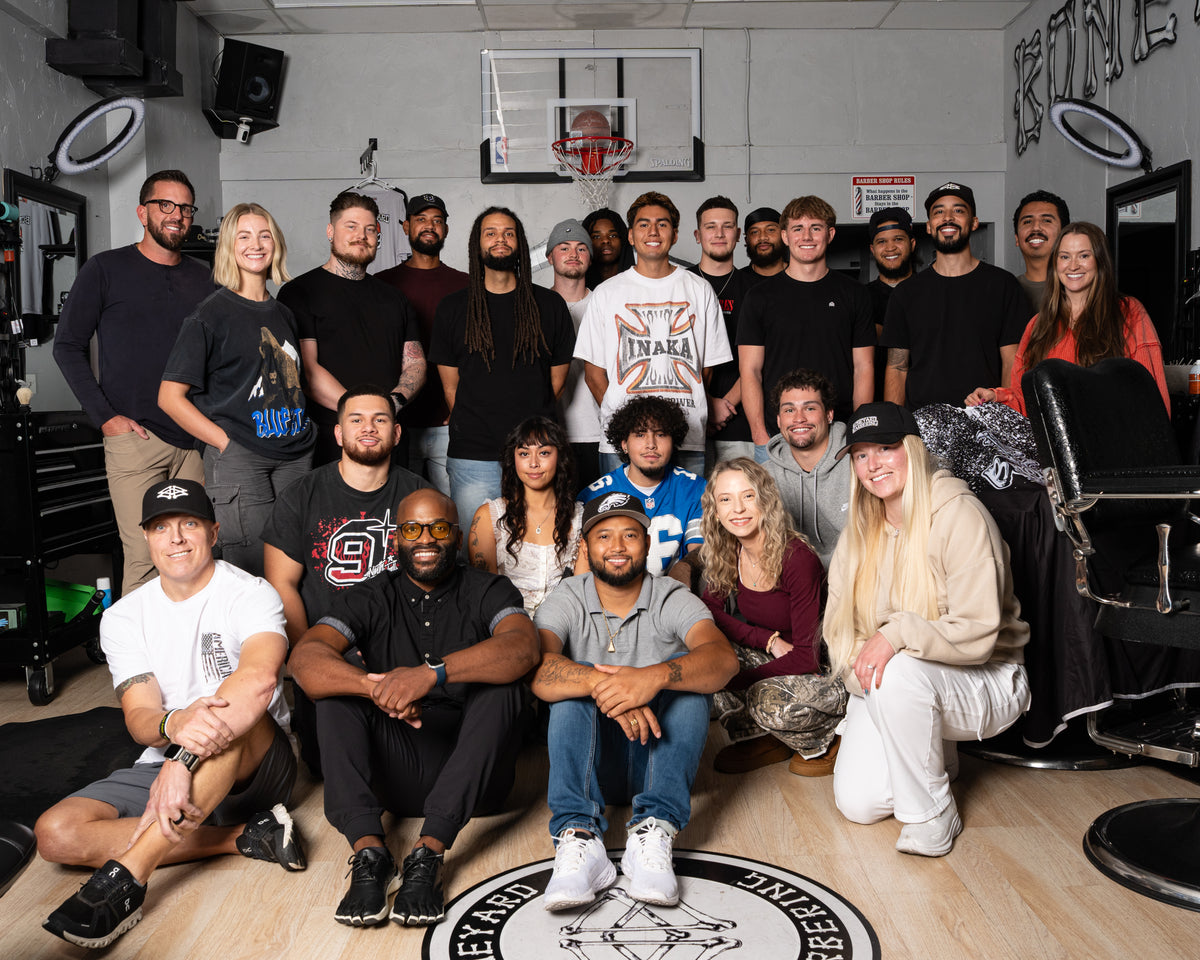 The Boneyard Barbering crew inside the shop