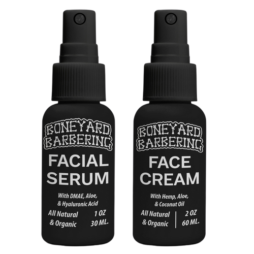 Boneyard Facial Serum and Face Cream bottles